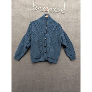 The Irish Store Cardigan Sweater 100% Merino Wool Blue/Green Dark Academia Men's